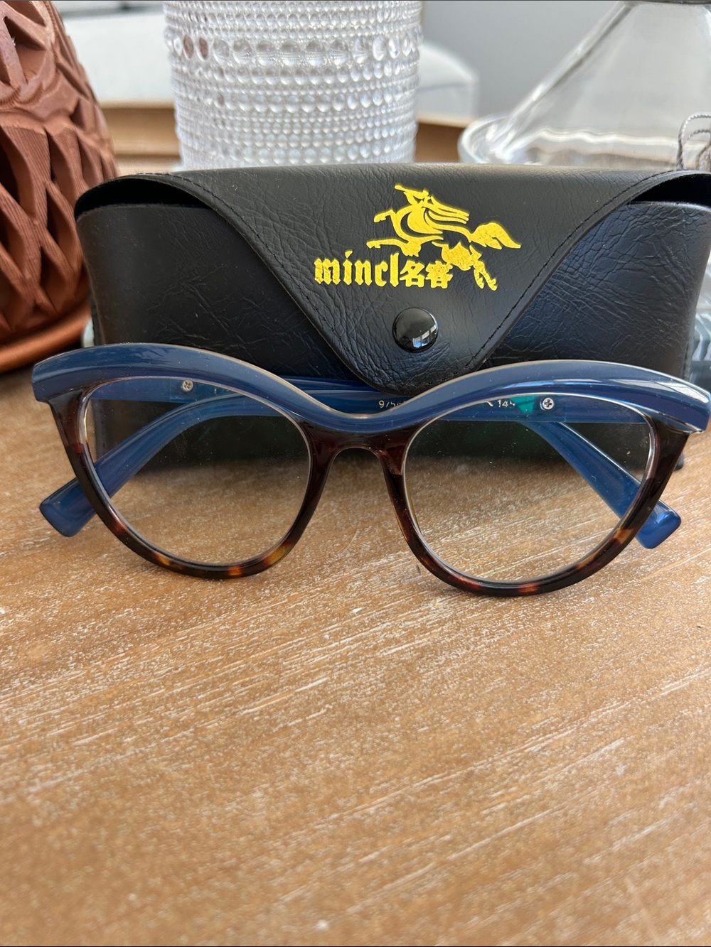 Women’s Blue and Tortoiseshell Cat-Eye Glasses with Case